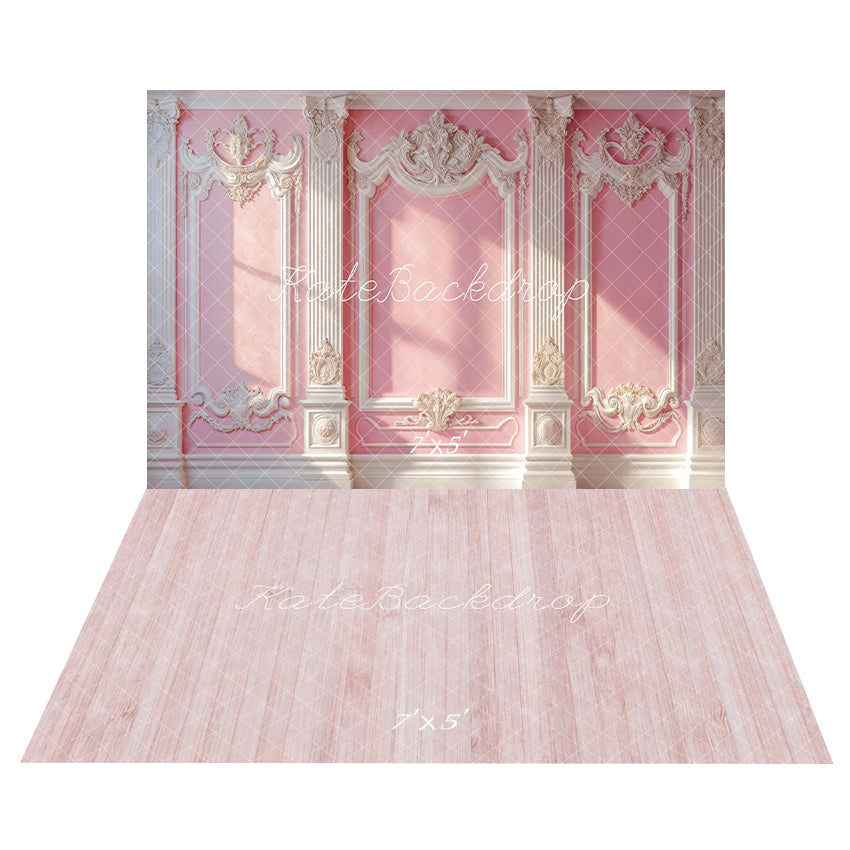 Kate Elegant Pink Vintage Wall Sunlight Backdrop+Pink Wood Texture Floor Backdrop