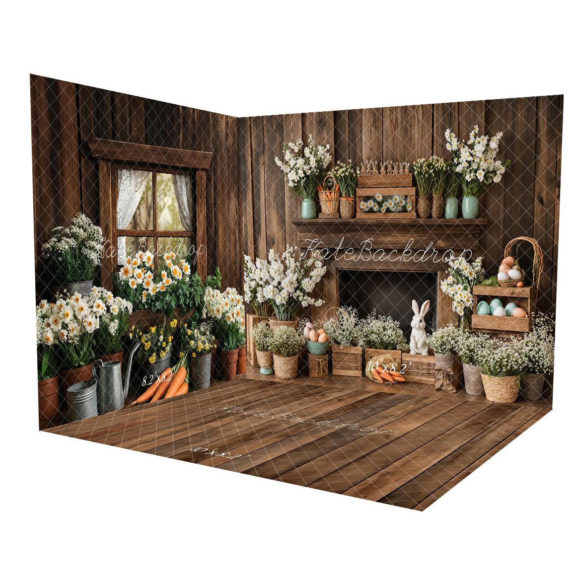 Kate Easter Fireplace Bunny Rustic Floral Room Set