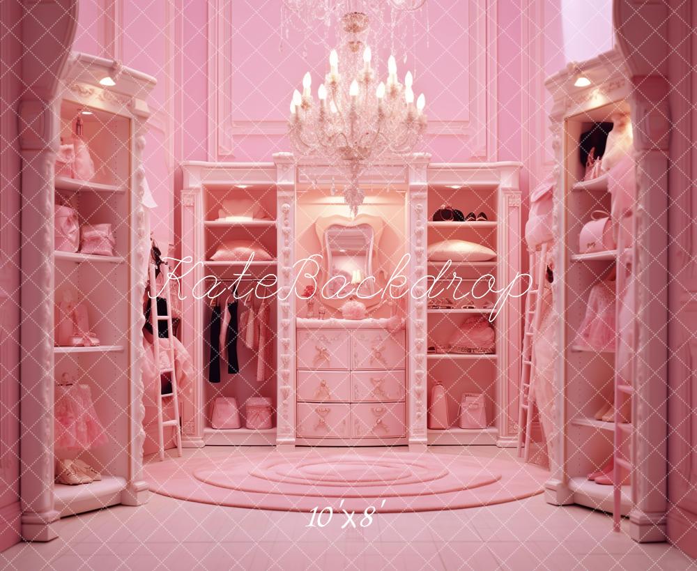 Principessa Fashion Doll Fantasy Pink Room Wardrobe Backdrop Progettato da Chain Photography