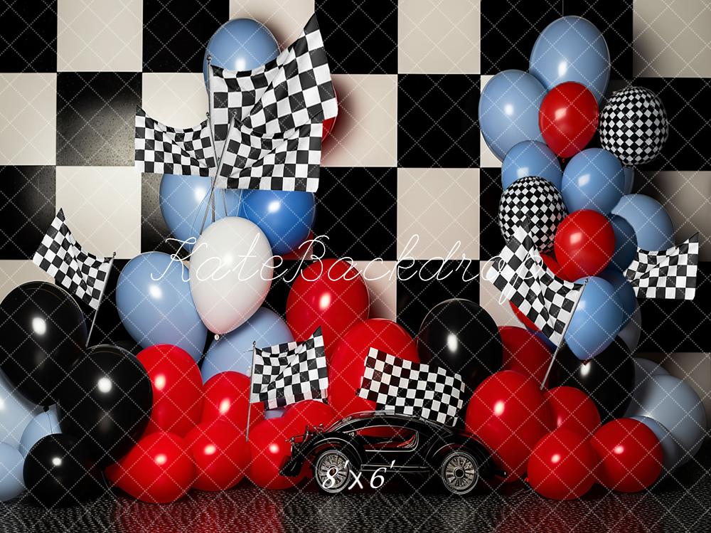 Race Boy Verjaardagsballon Taartsessie Achtergrond voor Fotografie