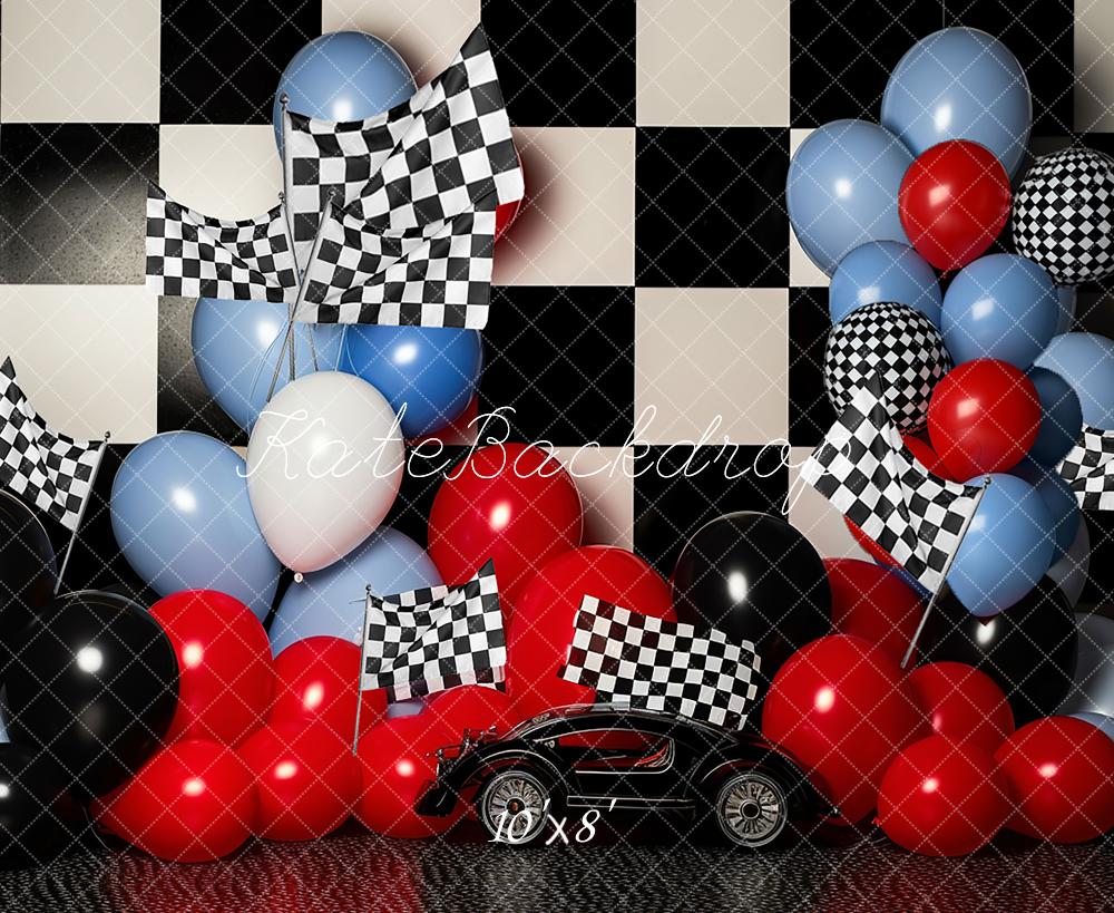 Race Boy Verjaardagsballon Taartsessie Achtergrond voor Fotografie