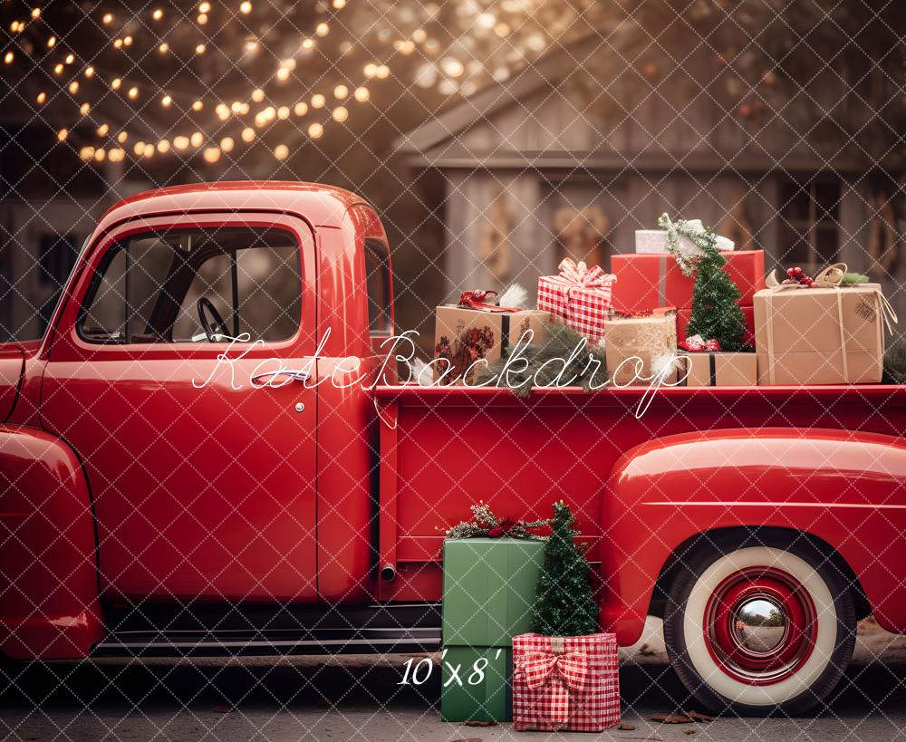 Kerstcadeau in een rode vrachtwagen-achtergrond voor fotografie