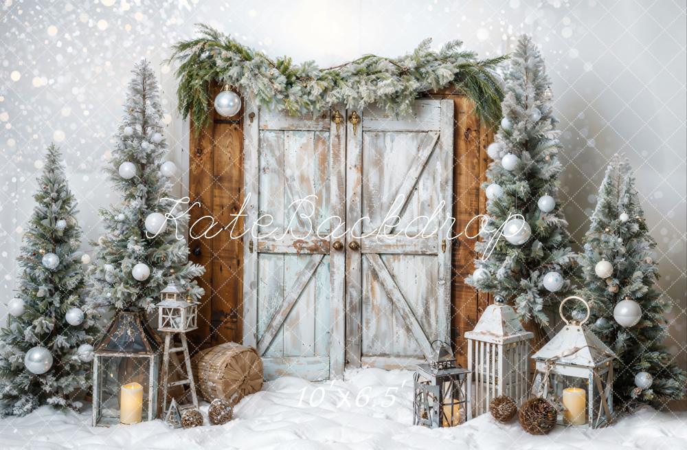 Kate Christmas Barn Door Tree in Snow Backdrop Designed by Emetselch