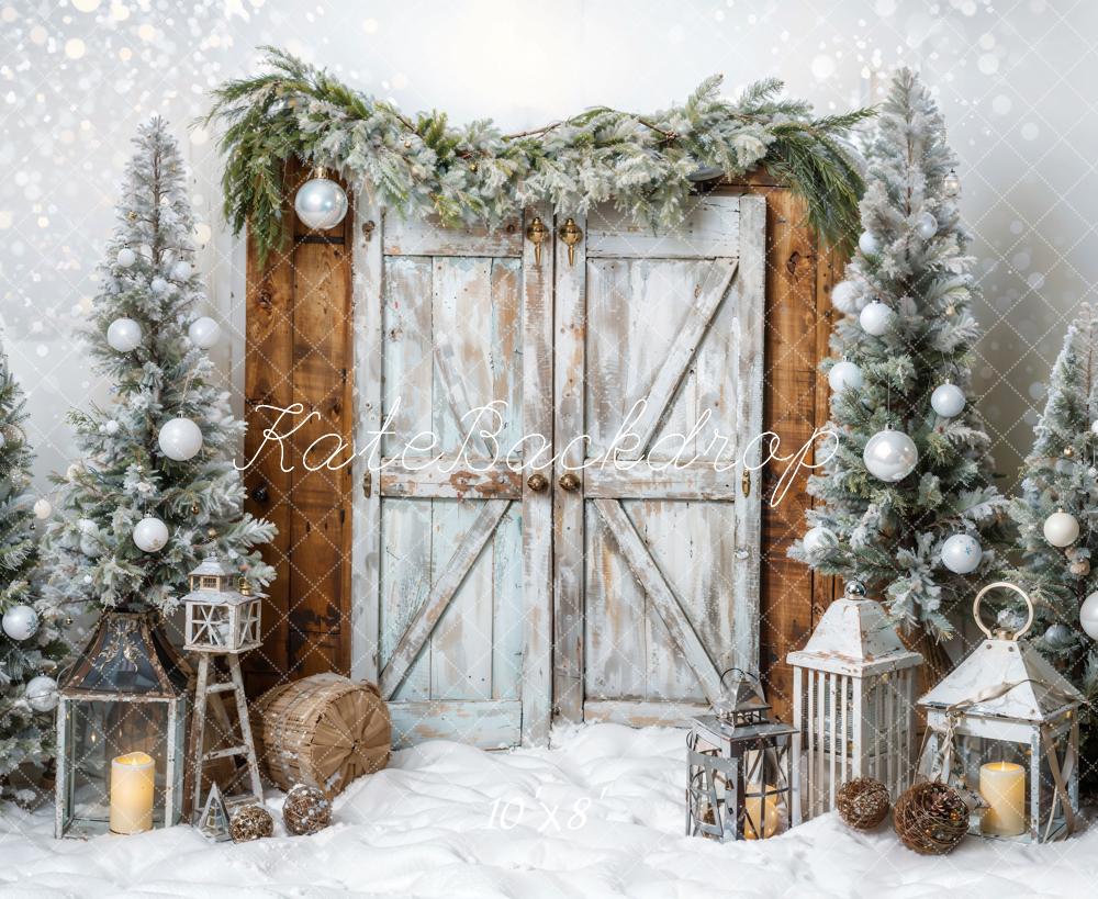 Kate Christmas Barn Door Tree in Snow Backdrop Designed by Emetselch