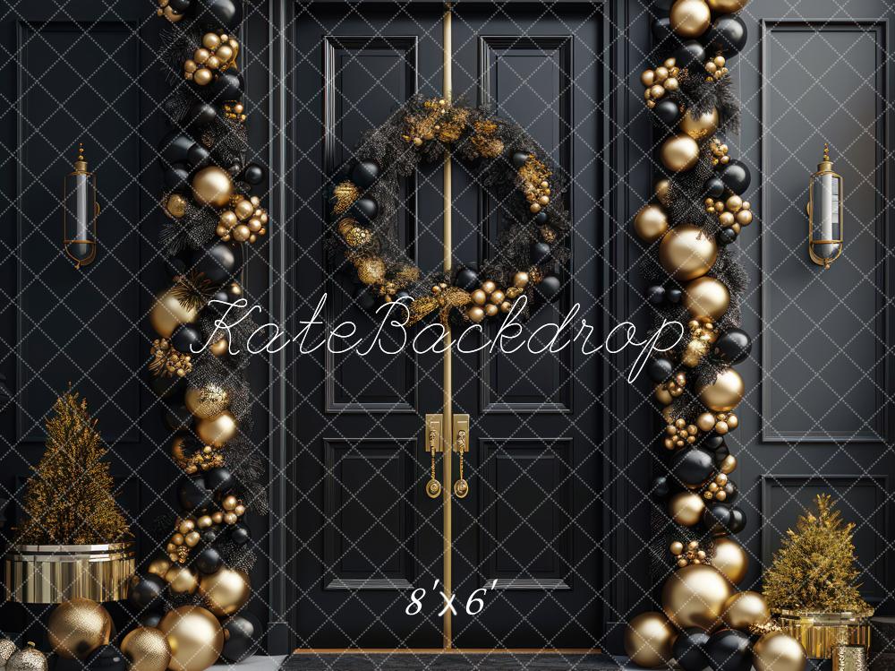 Elegante sfondo natalizio per la porta d'ingresso in nero e oro disegnato dalla fotografia di Mandy Ringe