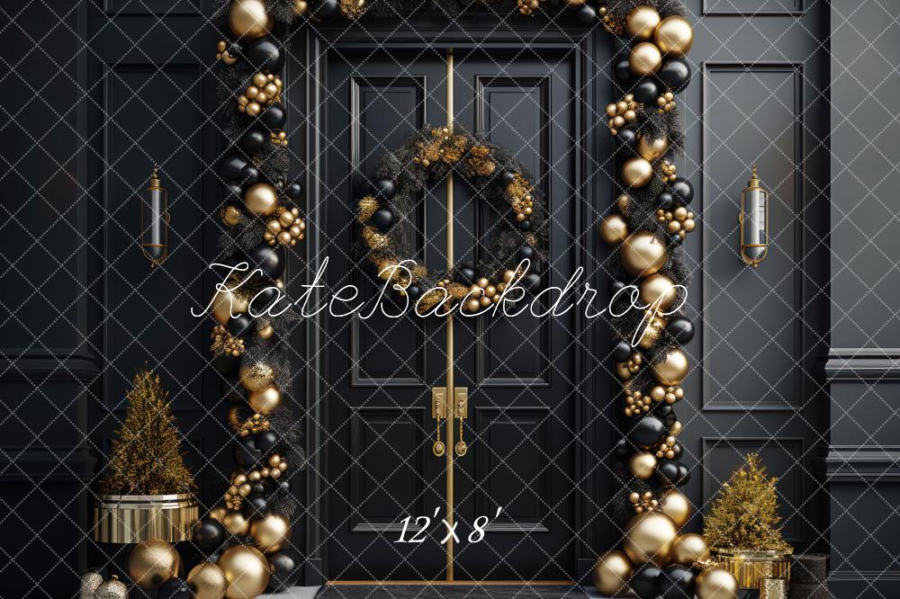 Elegante sfondo natalizio per la porta d'ingresso in nero e oro disegnato dalla fotografia di Mandy Ringe