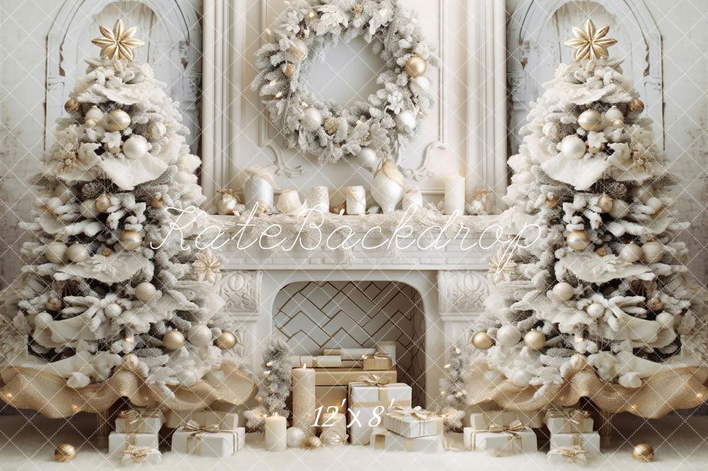 Kerst Elegant Kamer met Witte Openhaard Achtergrond voor Fotografie