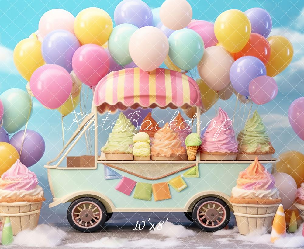 Summer Dolce gelato in macchina per schiacciare la torta palloncino cielo sfondo progettato da Chain Photography.