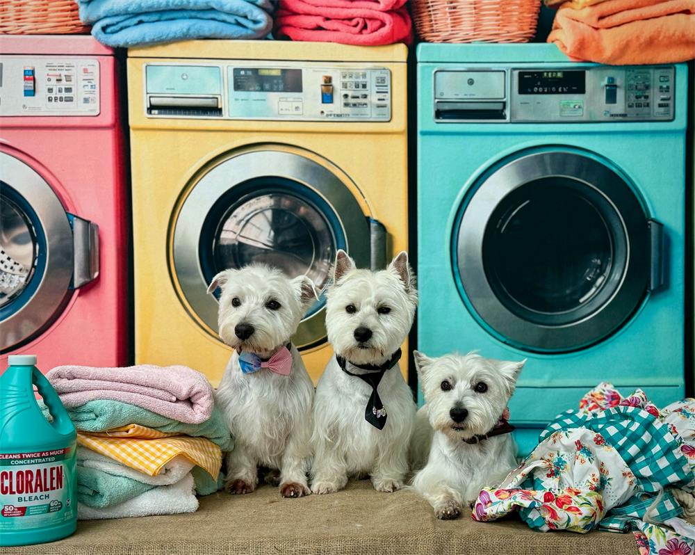 Hondenwasdag Kleurrijke Wasmachine Lente Fleece Achtergrond Ontworpen door Chain Photography