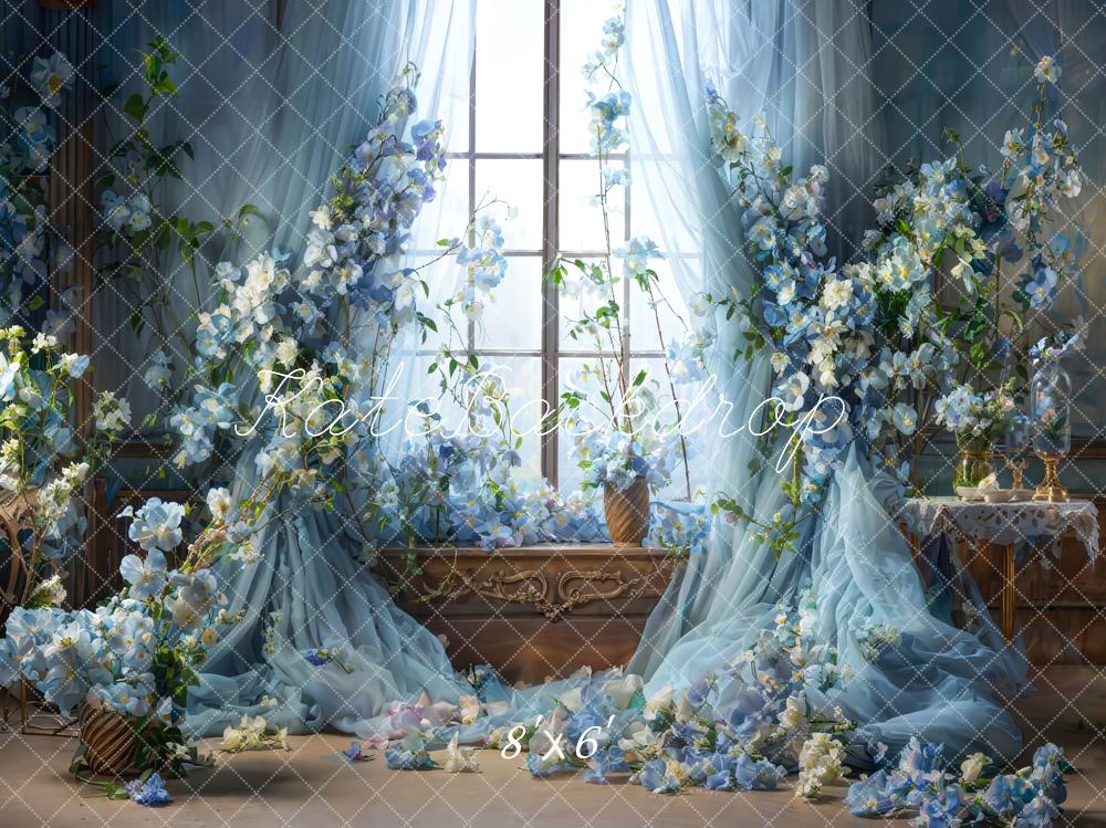 Tenda fiorita blu per finestra stanza sfondo primaverile progettata da Emetselch