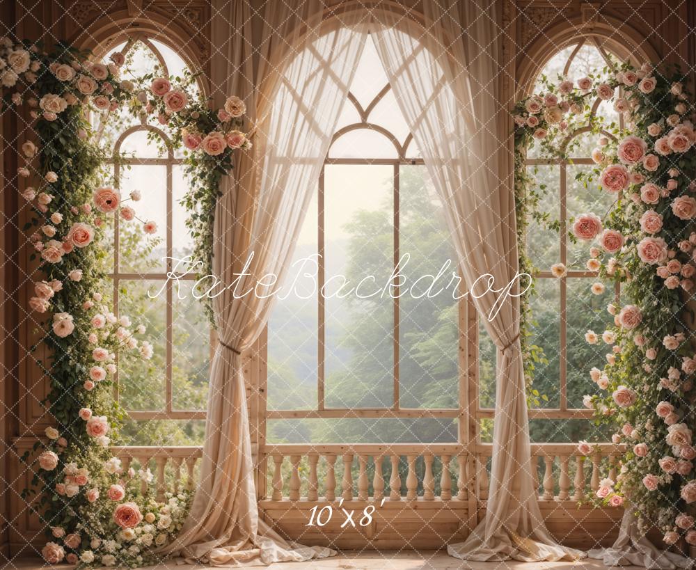 Kate Spring Pink Flowers Window Room Backdrop Designed by Emetselch