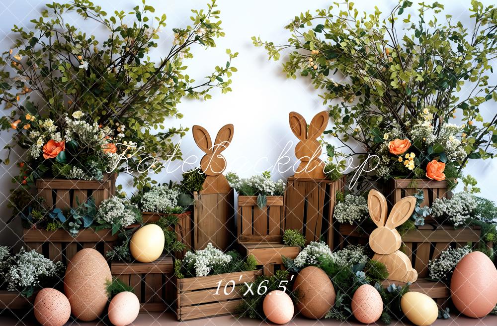 Houten konijnen paasachtergrond ontworpen door Patty Robert