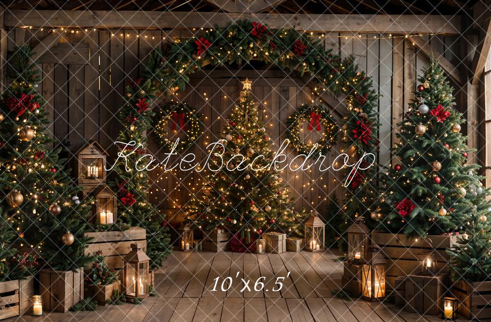 Kate Christmas Night Dark Brown Wooden Arched Barn Door Backdrop Designed by Chain Photography