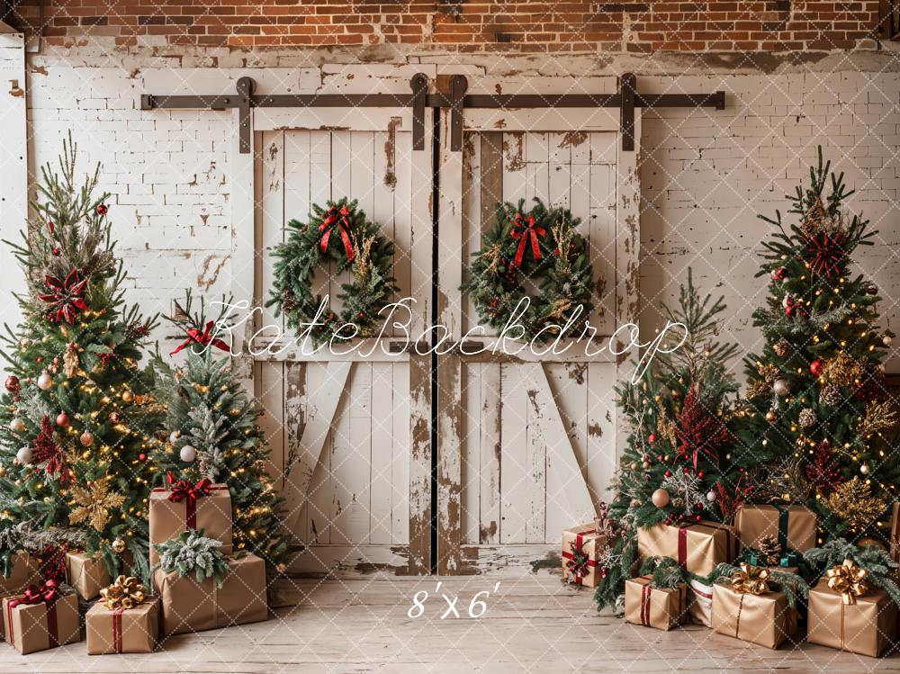 Kate Christmas White Shabby Barn Door Backdrop Designed by Emetselch