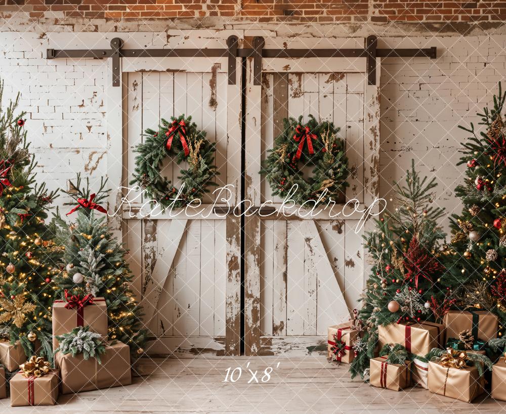 Kate Christmas White Shabby Barn Door Backdrop Designed by Emetselch