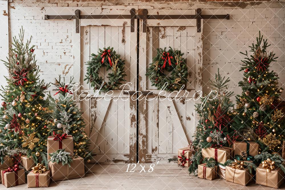 Kate Christmas White Shabby Barn Door Backdrop Designed by Emetselch