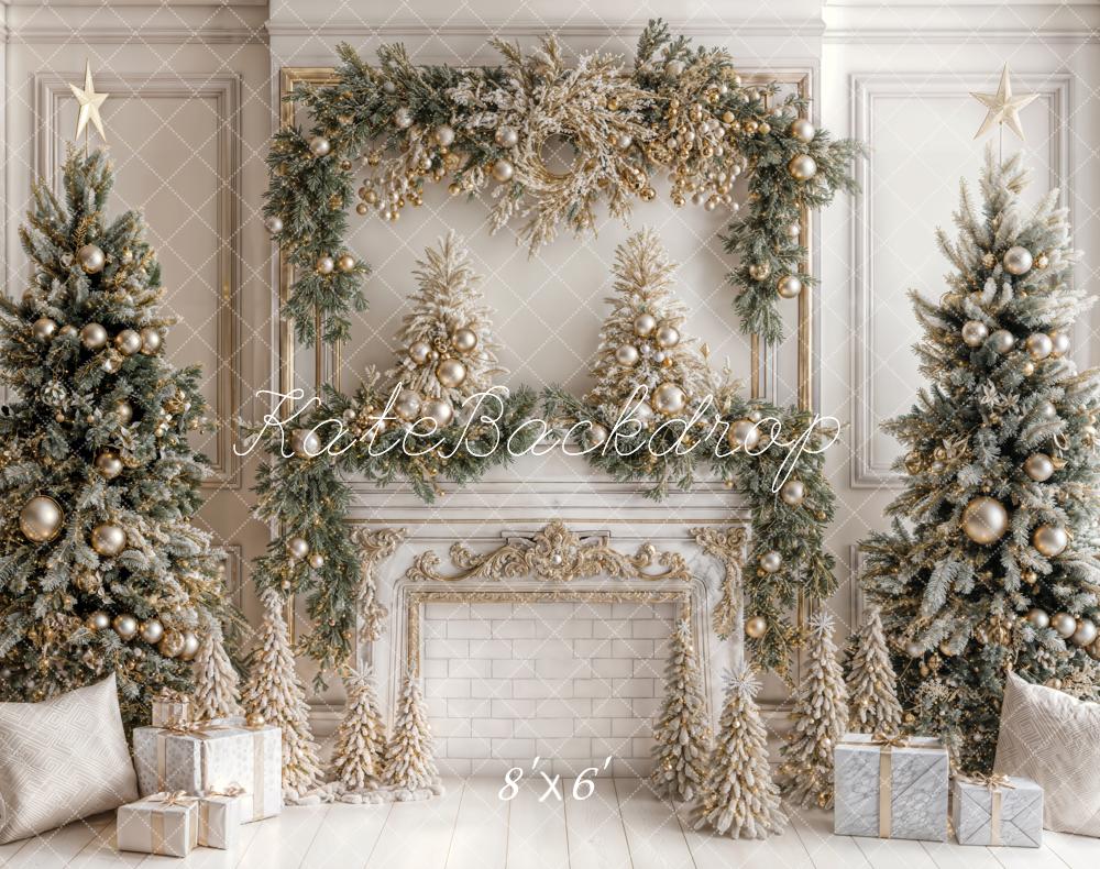 Kate Christmas White Vintage Brick Fireplace Backdrop Designed by Emetselch