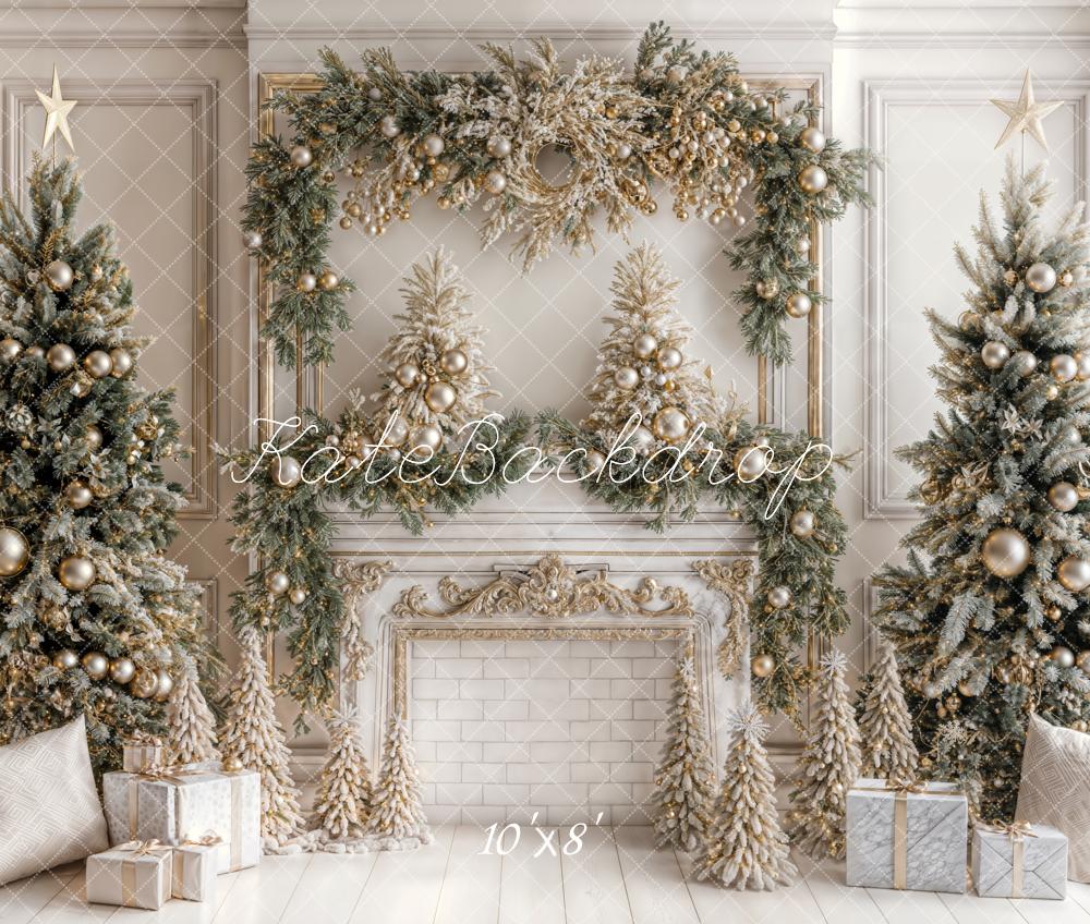 Kate Christmas White Vintage Brick Fireplace Backdrop Designed by Emetselch