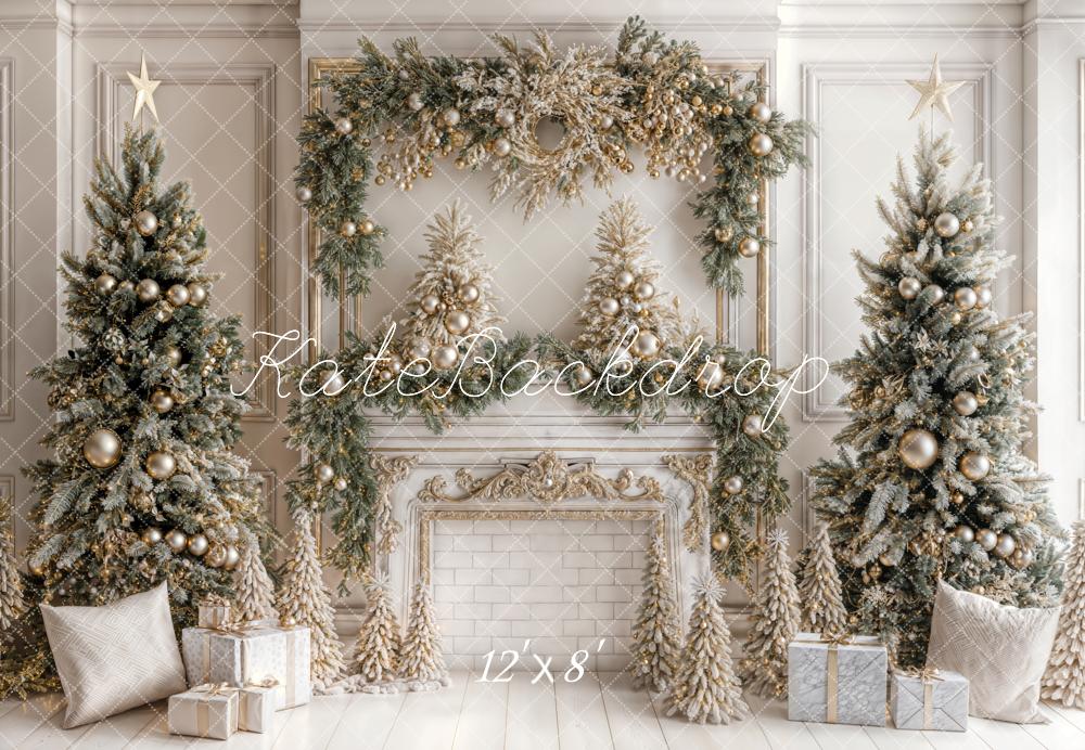 Kate Christmas White Vintage Brick Fireplace Backdrop Designed by Emetselch