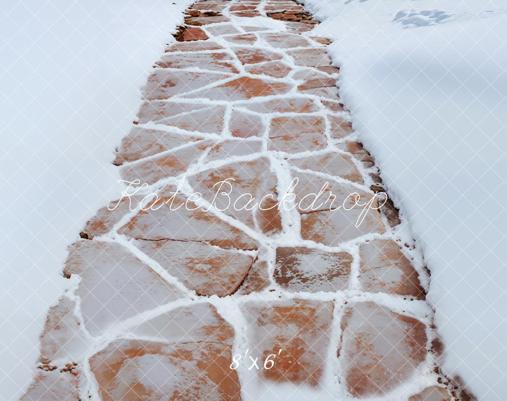 Kate White Snow Brown Stone Road Floor Backdrop Designed by Emetselch