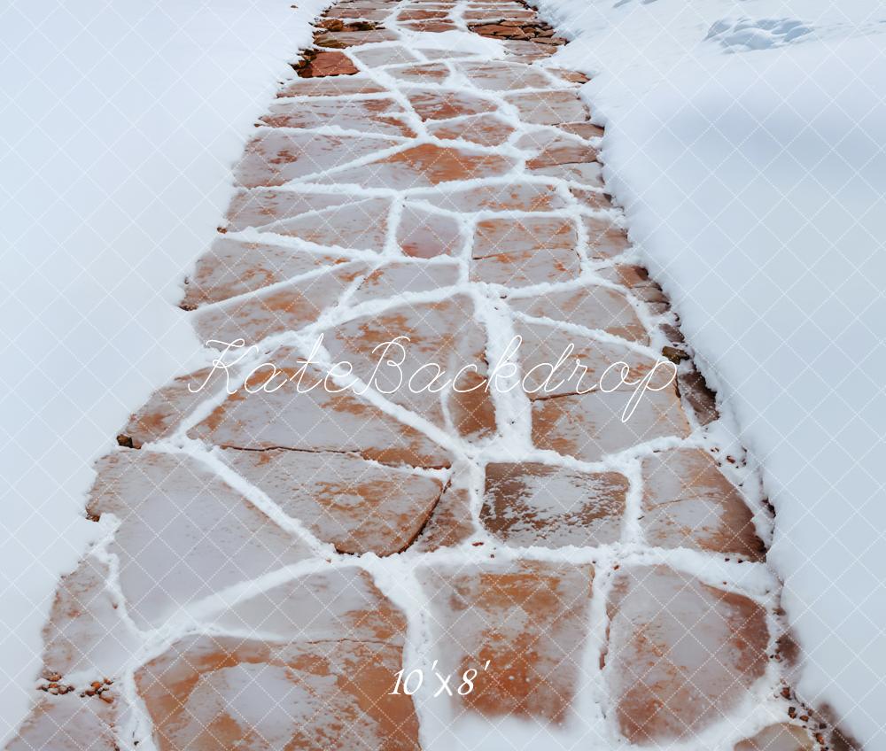 Kate White Snow Brown Stone Road Floor Backdrop Designed by Emetselch