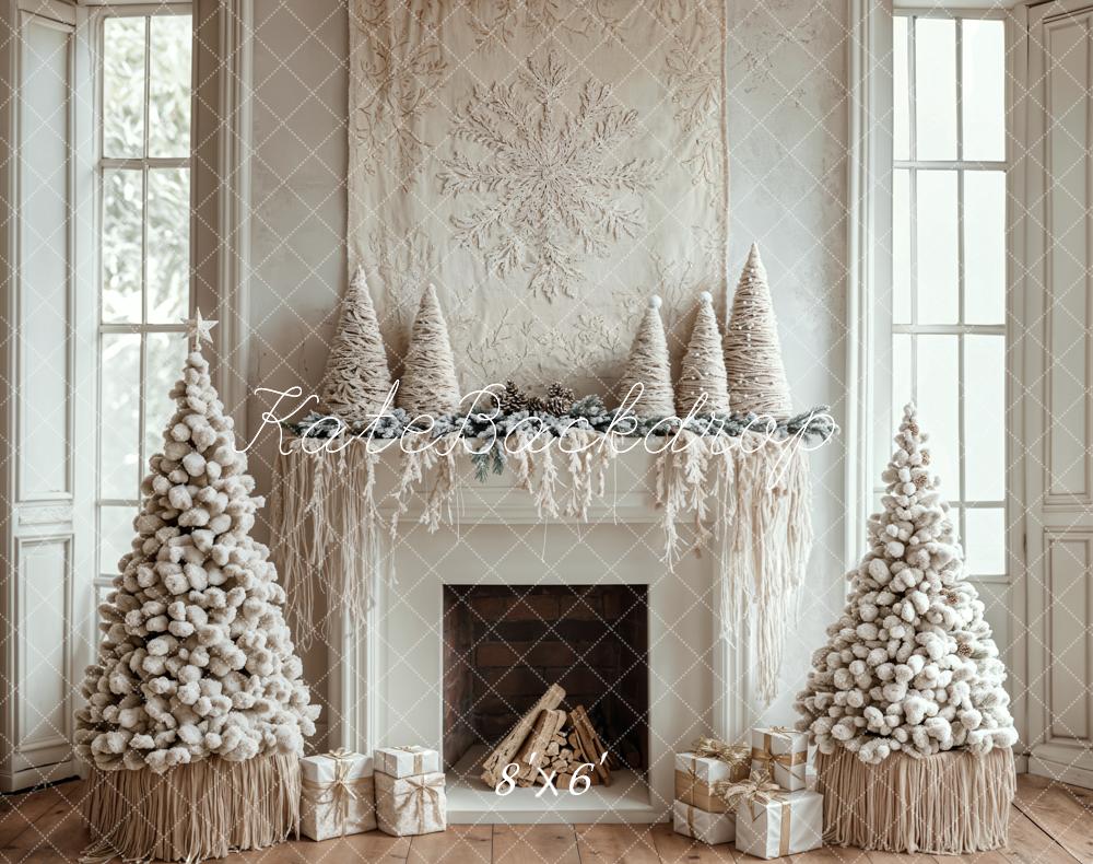 Kate Christmas Tree White Boho Fireplace Backdrop Designed by Emetselch