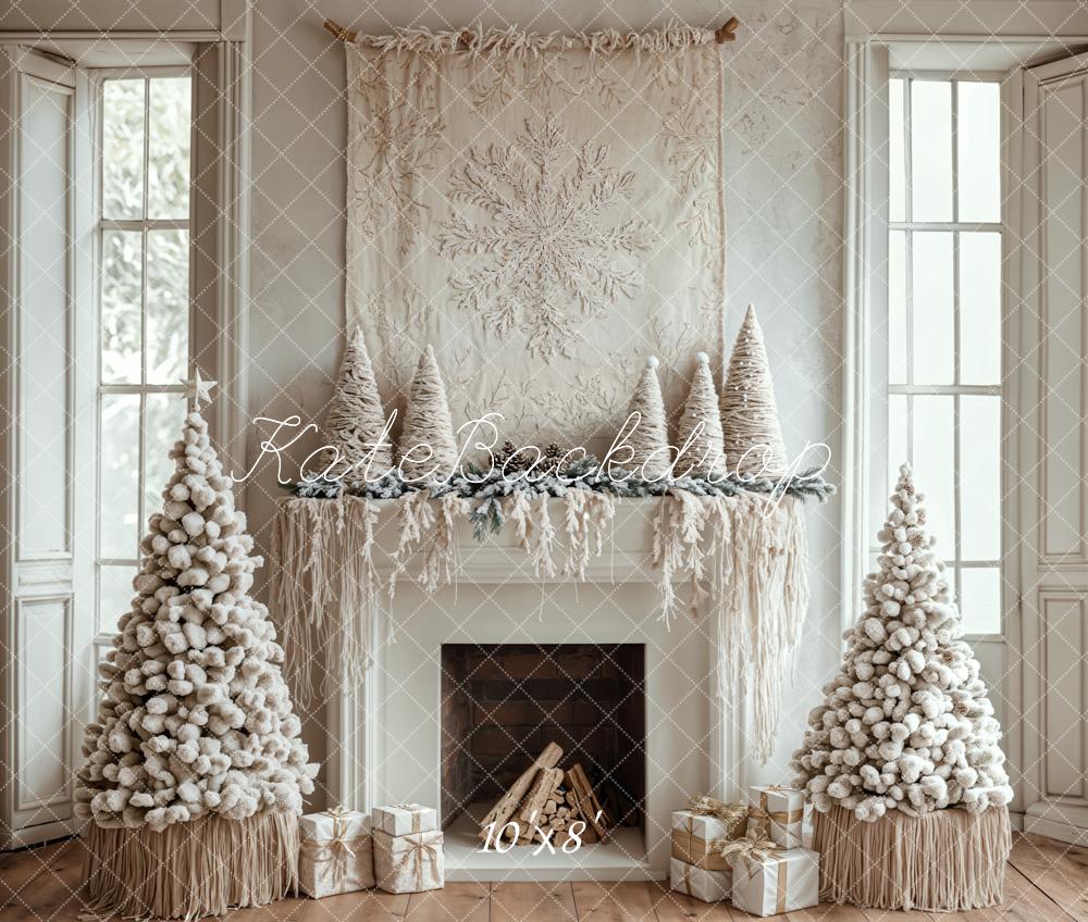 Kate Christmas Tree White Boho Fireplace Backdrop Designed by Emetselch