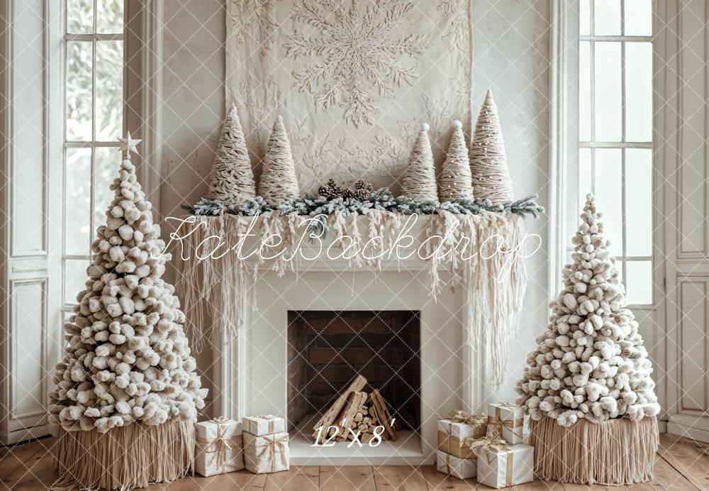 Kate Christmas Tree White Boho Fireplace Backdrop Designed by Emetselch