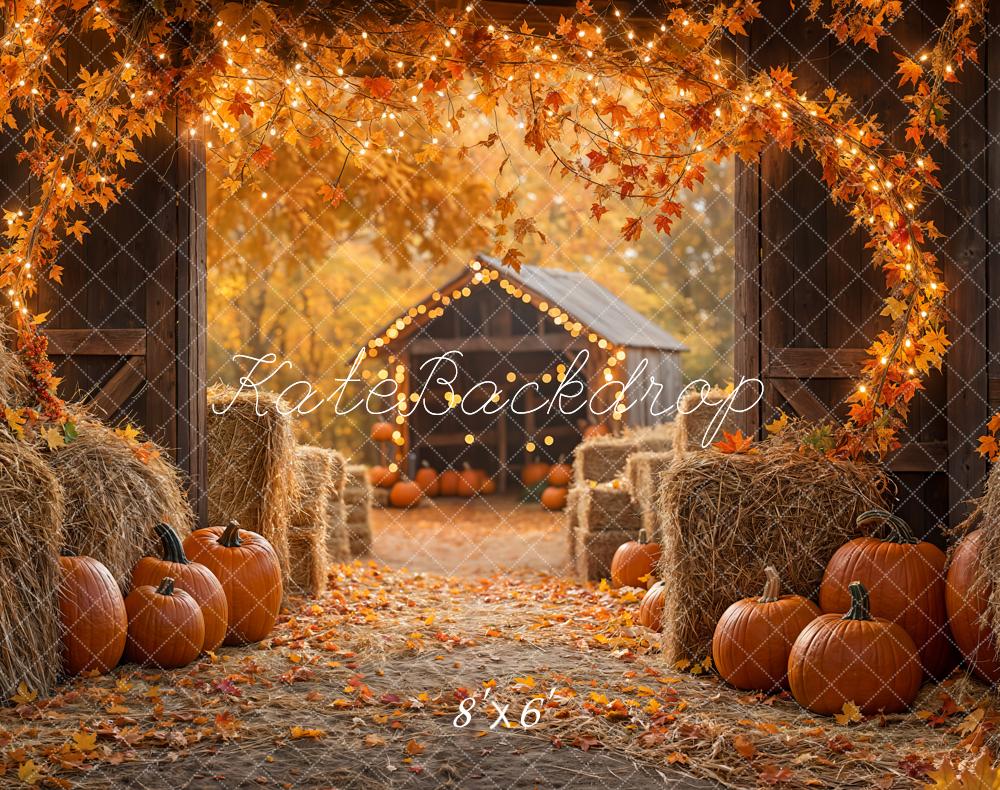 Kate Fall Maple Leaf Barn Pumpkin Straw Pile Backdrop Designed by Emetselch