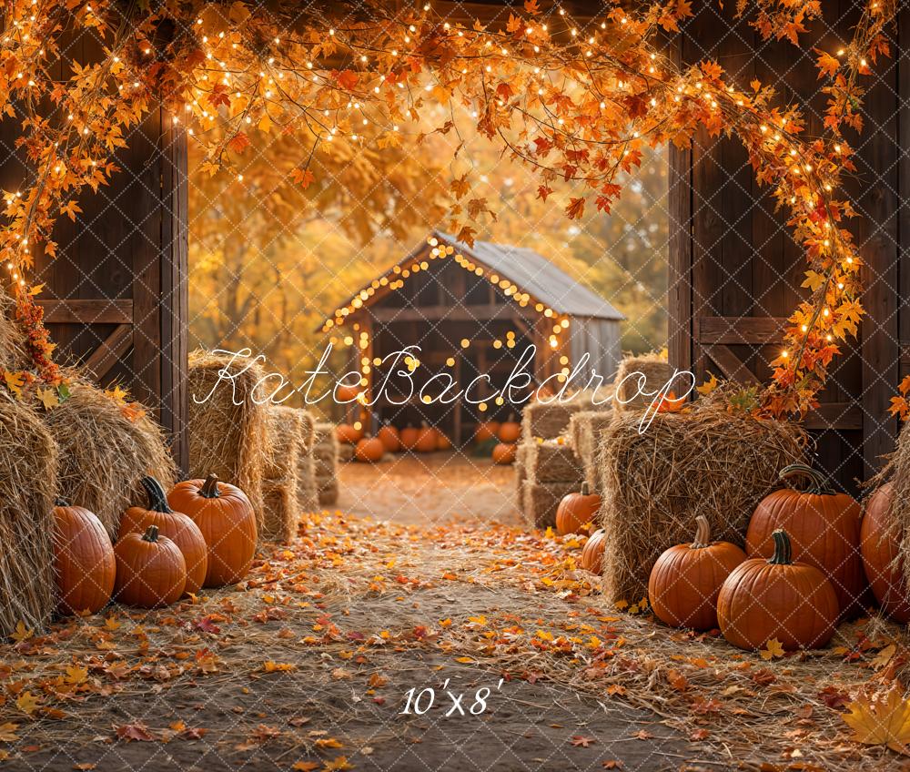 Kate Fall Maple Leaf Barn Pumpkin Straw Pile Backdrop Designed by Emetselch