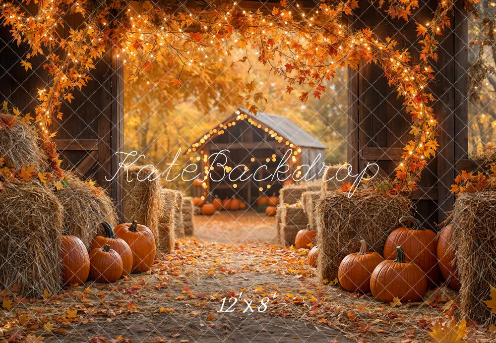 Kate Fall Maple Leaf Barn Pumpkin Straw Pile Backdrop Designed by Emetselch