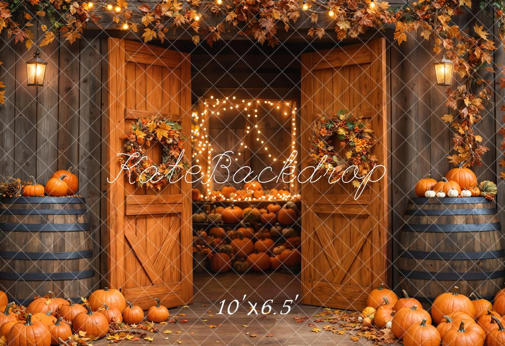 Kate Fall Barn Wooden Door Pumpkins Backdrop Designed by Emetselch