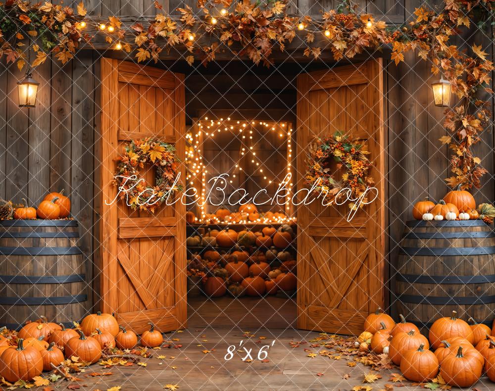 Kate Fall Barn Wooden Door Pumpkins Backdrop Designed by Emetselch