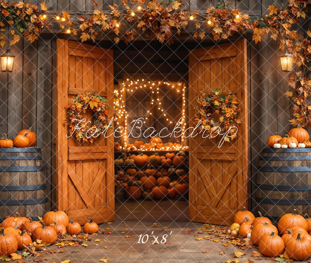 Kate Fall Barn Wooden Door Pumpkins Backdrop Designed by Emetselch