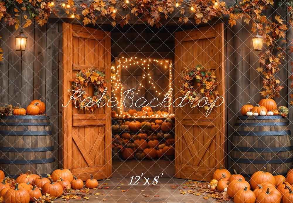 Kate Fall Barn Wooden Door Pumpkins Backdrop Designed by Emetselch