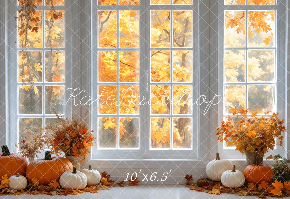 Kate Fall White Retro Window Maple Tree Backdrop Designed by Emetselch