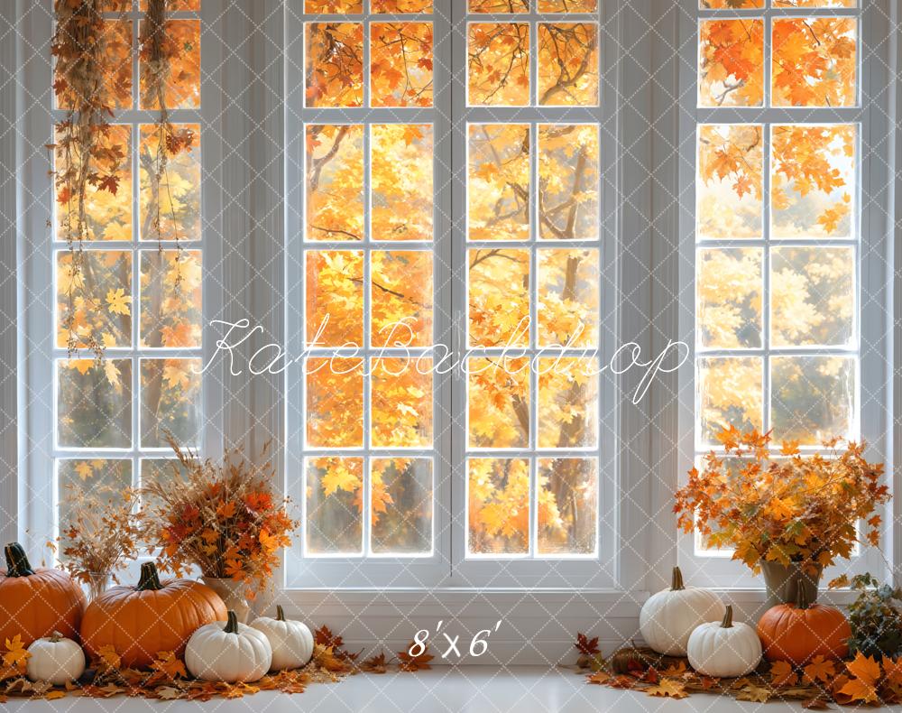 Kate Fall White Retro Window Maple Tree Backdrop Designed by Emetselch