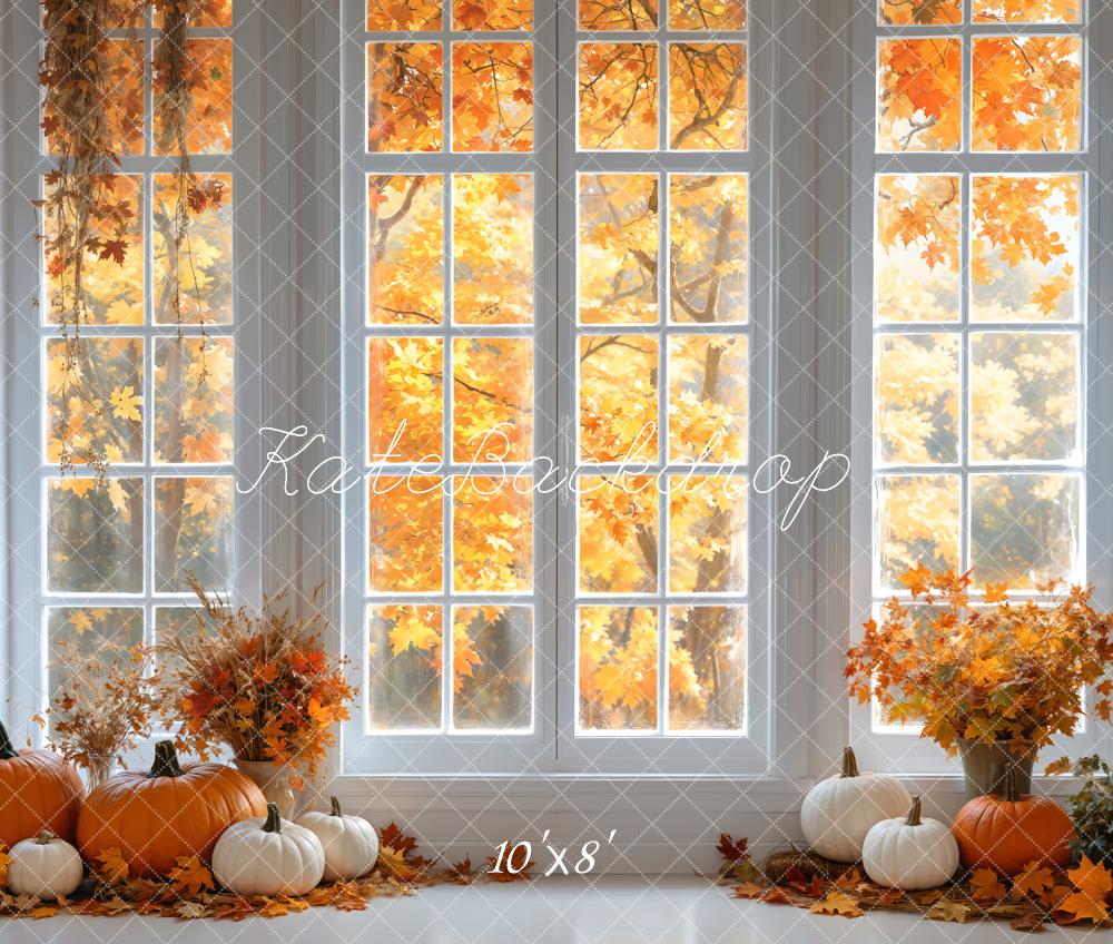 Kate Fall White Retro Window Maple Tree Backdrop Designed by Emetselch