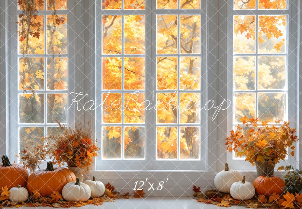 Kate Fall White Retro Window Maple Tree Backdrop Designed by Emetselch