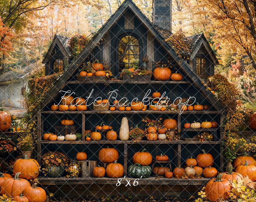 Kate Fall Pumpkins Cabinet Cabin Maple Forest Backdrop Designed by Emetselch