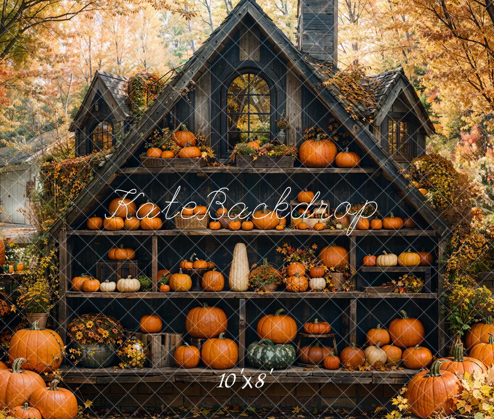 Kate Fall Pumpkins Cabinet Cabin Maple Forest Backdrop Designed by Emetselch