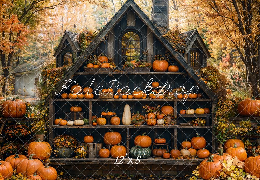 Kate Fall Pumpkins Cabinet Cabin Maple Forest Backdrop Designed by Emetselch