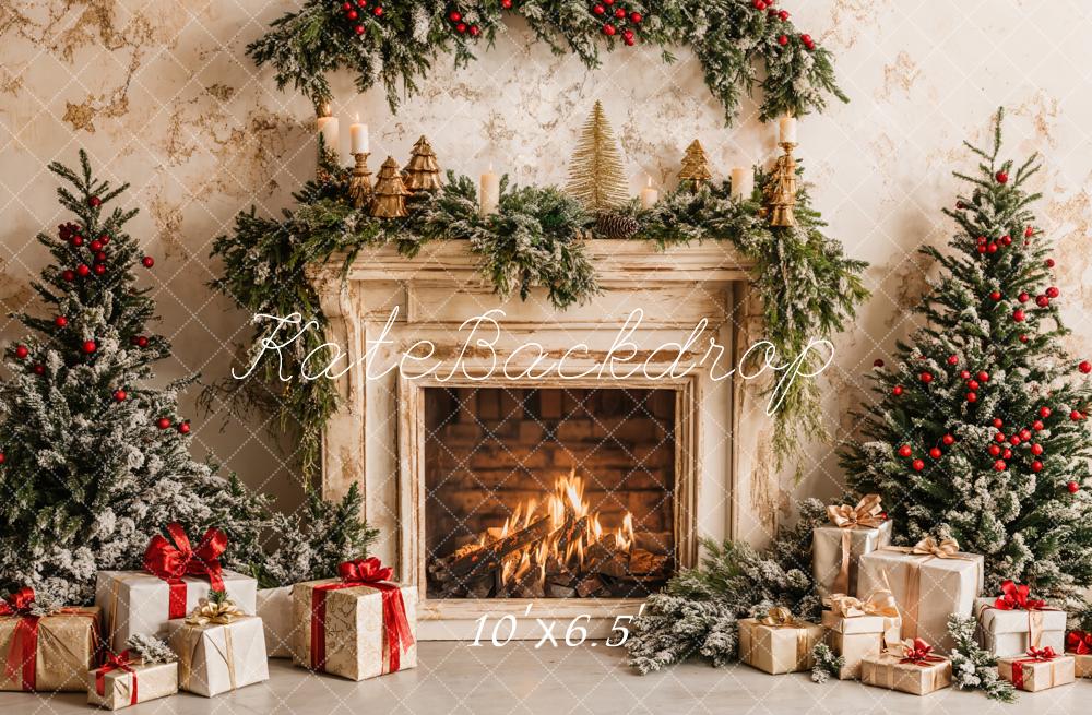 Kate Christmas Tree Fireplace White Gift Box Backdrop Designed by Emetselch