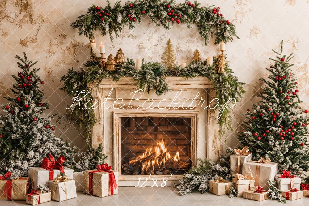 Kate Christmas Tree Fireplace White Gift Box Backdrop Designed by Emetselch