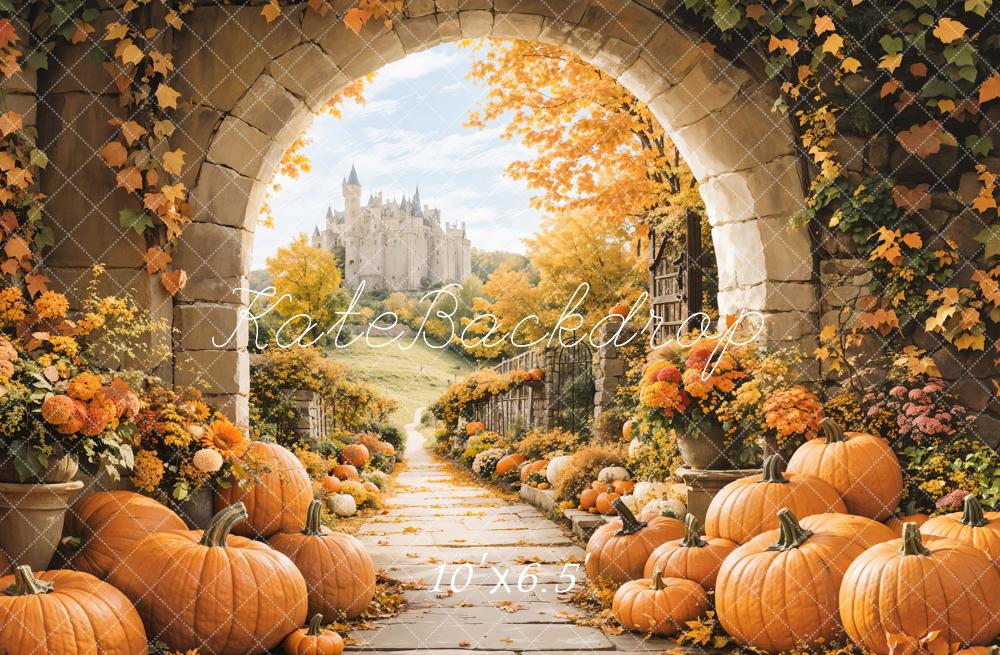 Kate Fall Stone Arch Pumpkin Castle Backdrop Designed by Emetselch