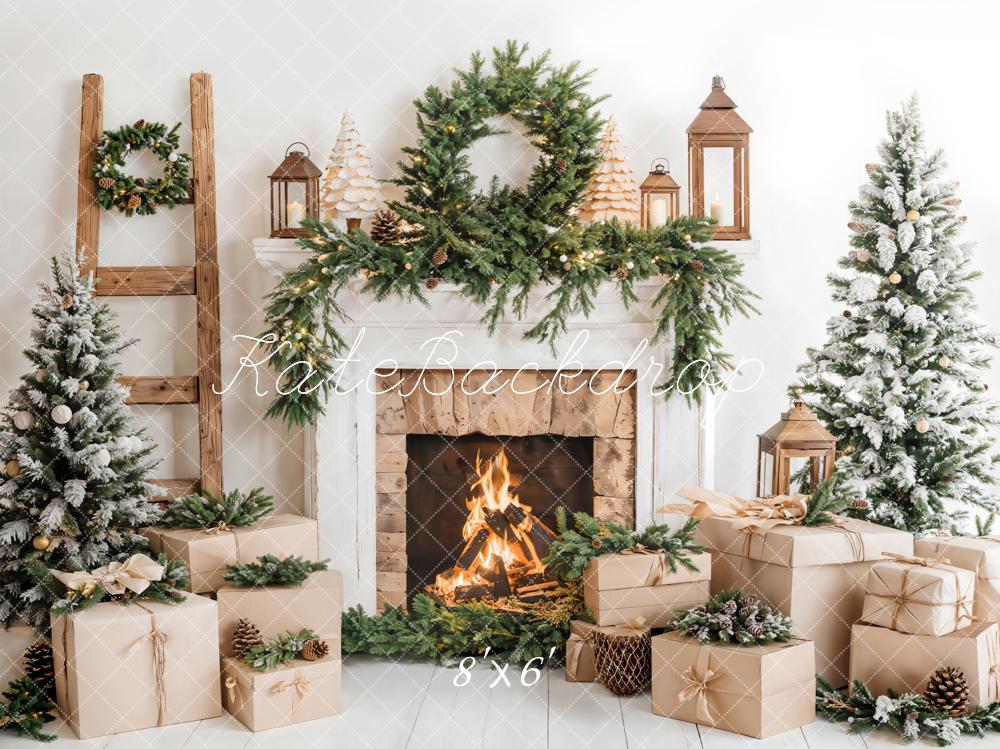 Kate Christmas Tree White Fireplace Gift Box Backdrop Designed by Emetselch