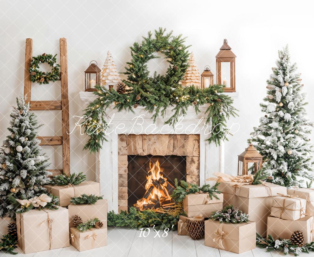 Kate Christmas Tree White Fireplace Gift Box Backdrop Designed by Emetselch