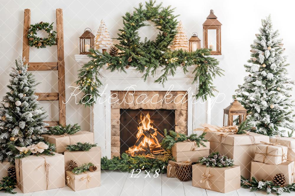 Kate Christmas Tree White Fireplace Gift Box Backdrop Designed by Emetselch