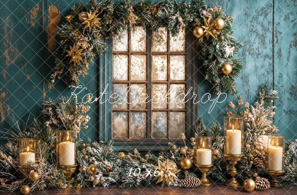 Kate Christmas Blue Wall Window Candles Backdrop Designed by Emetselch