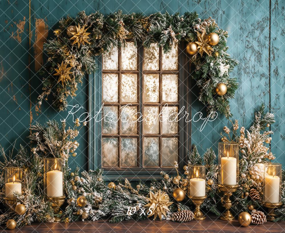 Kate Christmas Blue Wall Window Candles Backdrop Designed by Emetselch